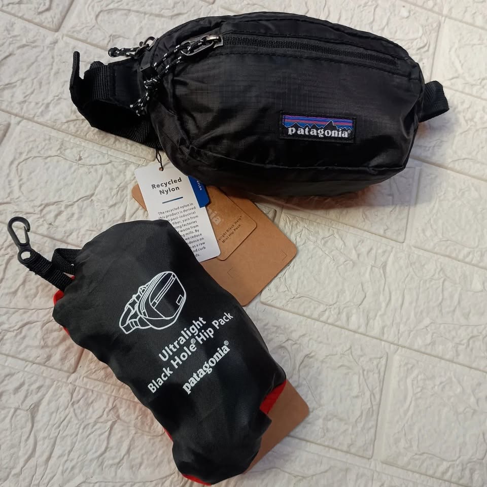 Cangurera Banano Patagonia de 1 lt material nylon RipStop reciclado Ajustable Unisex Negra, Gris y Azul