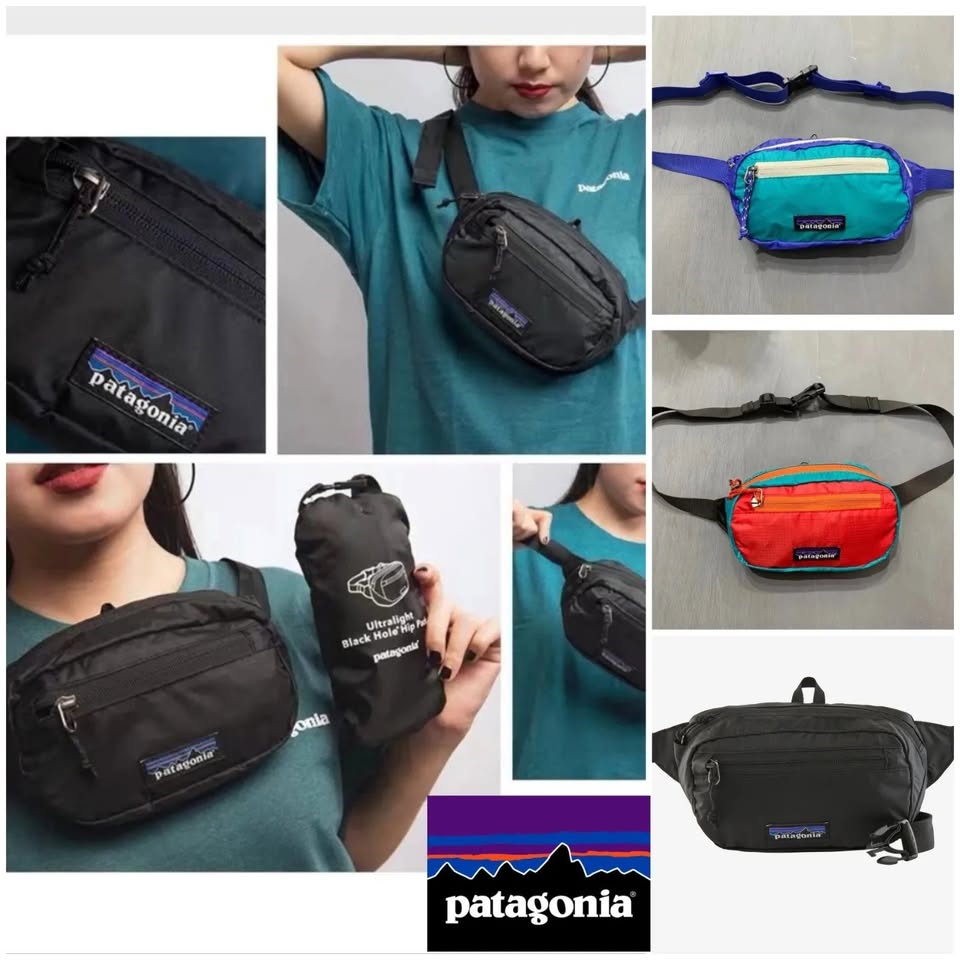 Cangurera Banano Patagonia de 1 lt material nylon RipStop reciclado Ajustable Unisex Negra, Gris y Azul