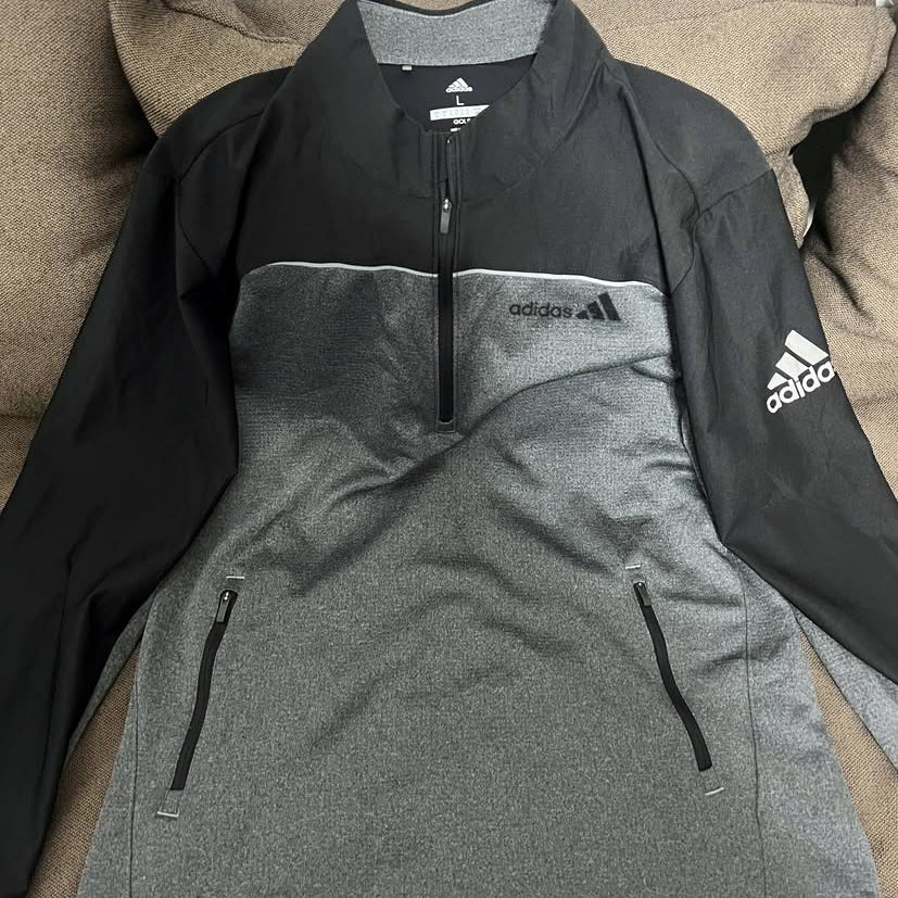 Sudadera Adidas Men Golf 1/4 Zip Jacket Sweater Talla LARGE ligera sport NEGRO-GRIS