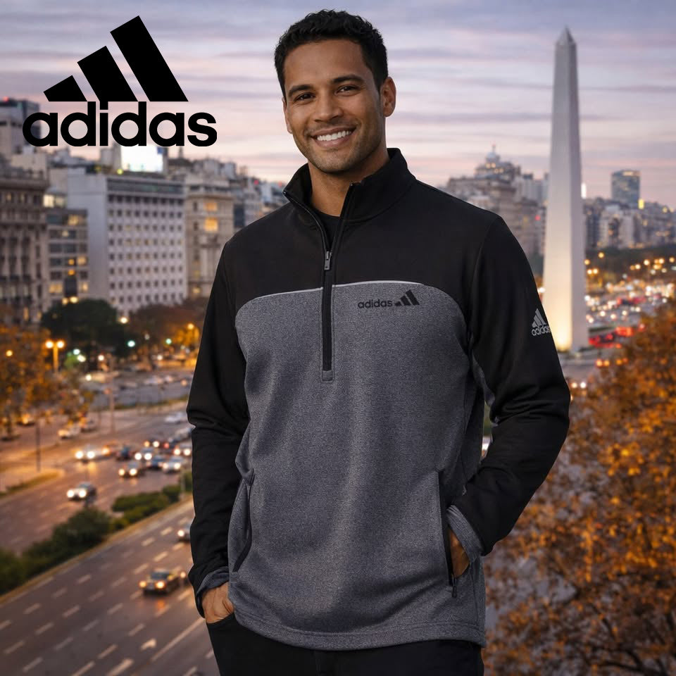 Sudadera Adidas Men Golf 1/4 Zip Jacket Sweater Talla LARGE ligera sport NEGRO-GRIS